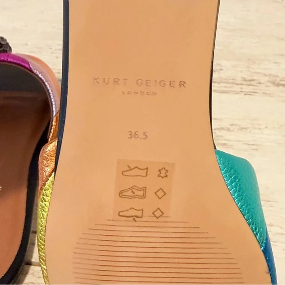 Kurt Geiger Kensington Flat Sandals Rainbow Metallic Stripe Slide Size 36.5 EU - Picture 14 of 16